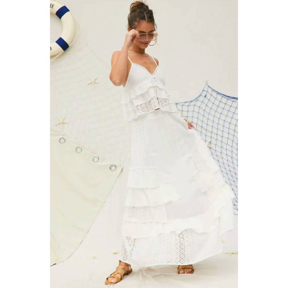 NEW ILLA ILLA eyelet ruffle maxi skirt in white